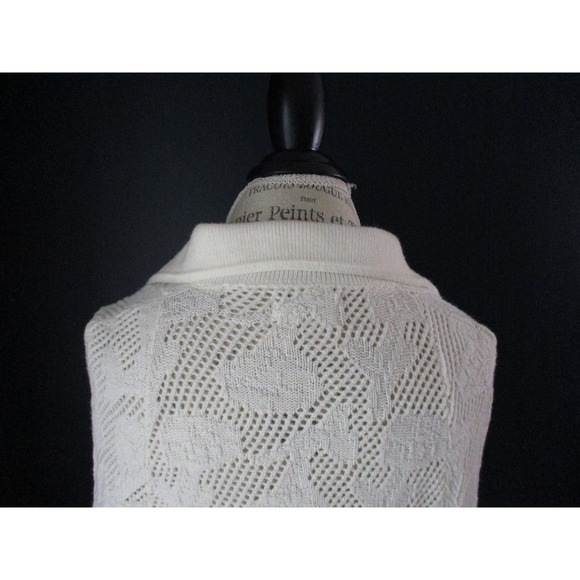 Vintage White Open Knit Crochet Lace Fringe Sweater Shawl Size Large - Picture 7 of 10